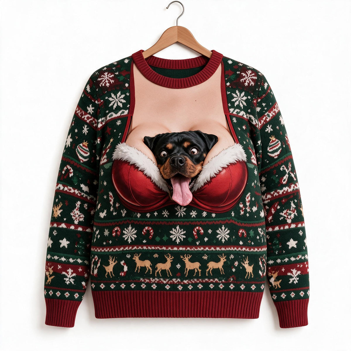 Custom Photo Christmas Black and Tan Rottweiler Ugly Sweater Funny Holiday Gift