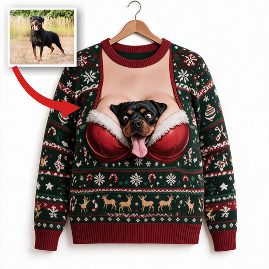 Personalisierter Foto-Weihnachts-Pulli für Rottweiler - Lustiges Geschenk