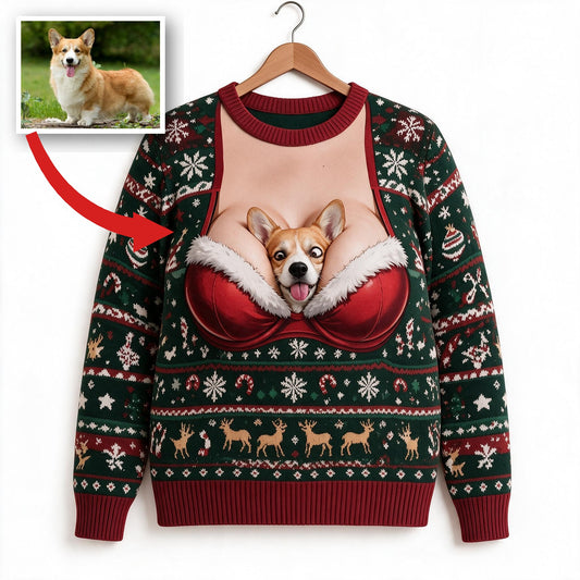 Personalisierter Foto-Weihnachts-Pembroke Welsh Corgi Ugly Sweater Lustiges Geschenk