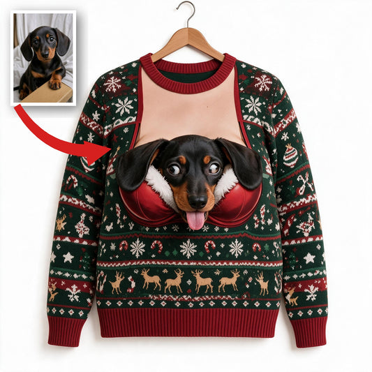 Personalisierter Foto-Weihnachts-Pulli mit Dackel - Lustiges Geschenk
