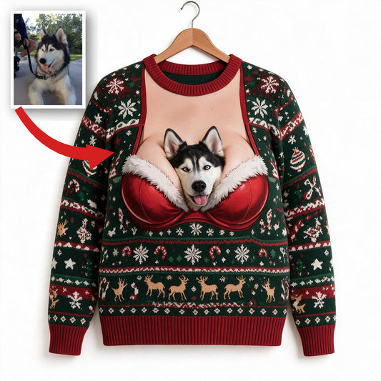 Personalisierter Foto-Weihnachts-Sibirischer Husky Ugly Sweater Lustiges Haustier Geschenk