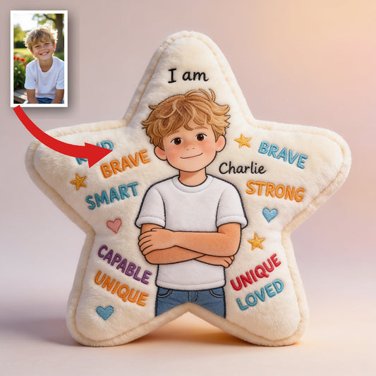 Personalisierter Affirmationsstern Kissen für Jungen