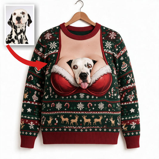 Personalisierter Foto-Weihnachts-Punktedalmation-Hässlicher Pullover Lustiges Feiertagsgeschenk für Haustiere