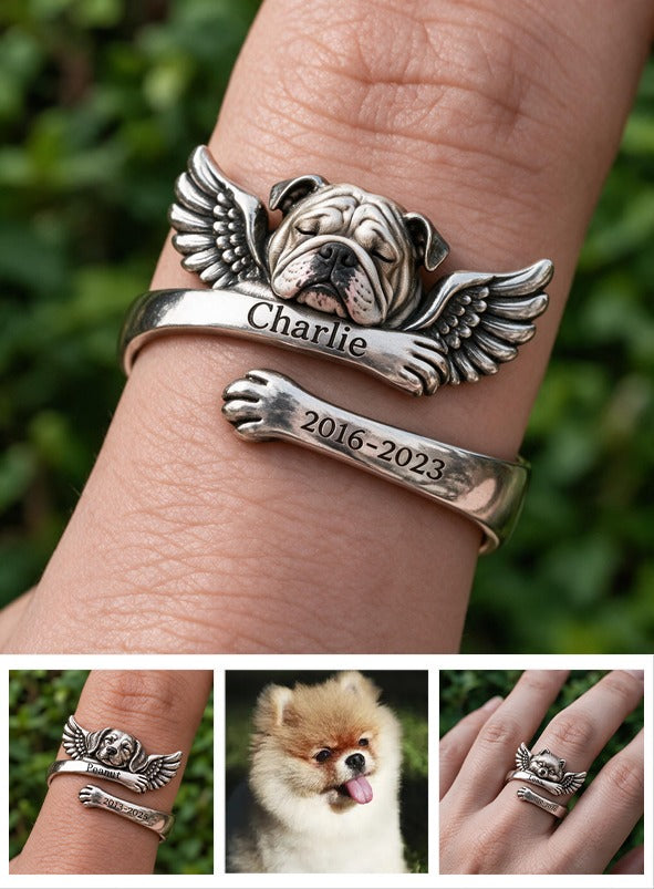 Personalized Bulldog Memorial Adjustable Ring Pet Loss Keepsake Gift