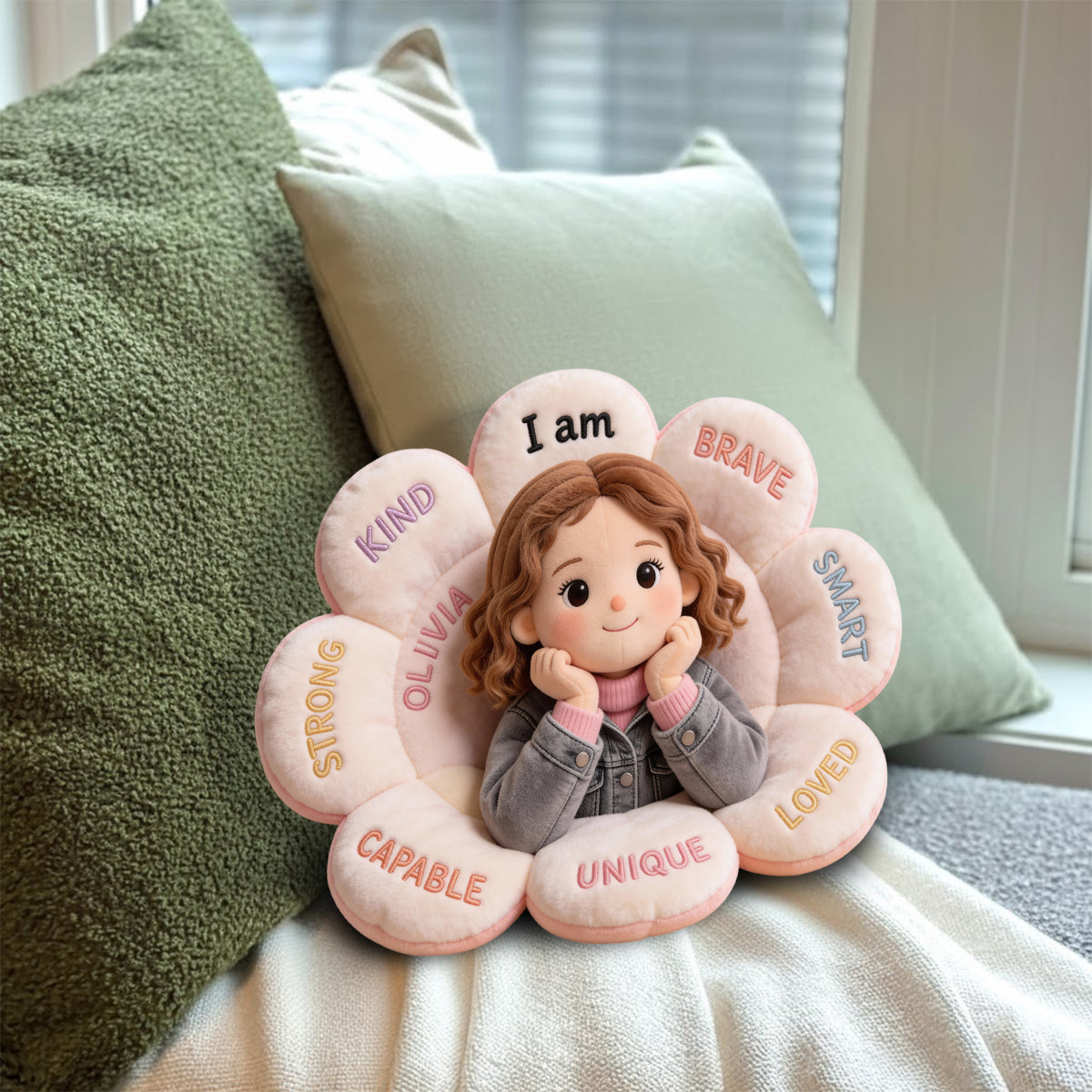Personalized Little Boy Affirmation Star Faux Fur Pillow Kid Gift
