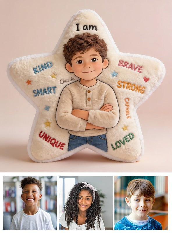 Personalized Latino Little Boy Affirmations Star Faux Fur Pillow, Son Grandson Nephew Gift