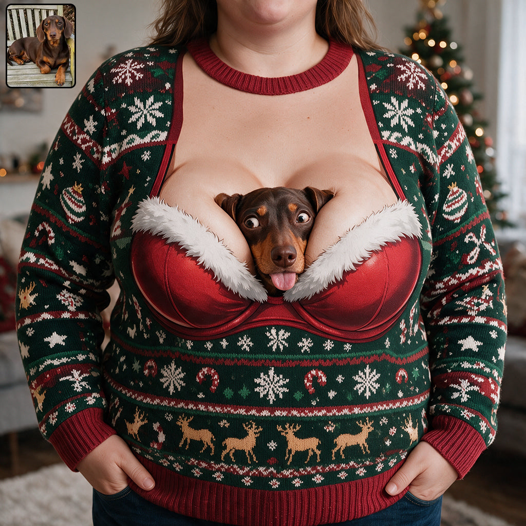 Custom Photo Christmas Black and Tan German Shepherd Ugly Sweater