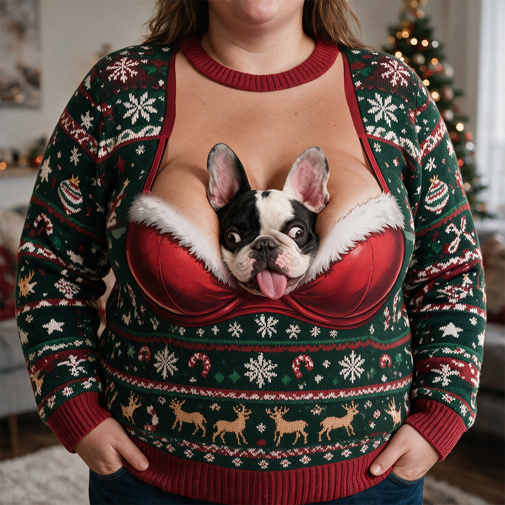 Custom Photo Christmas Tan and White Pembroke Welsh Corgi Ugly Sweater Funny Holiday Gift