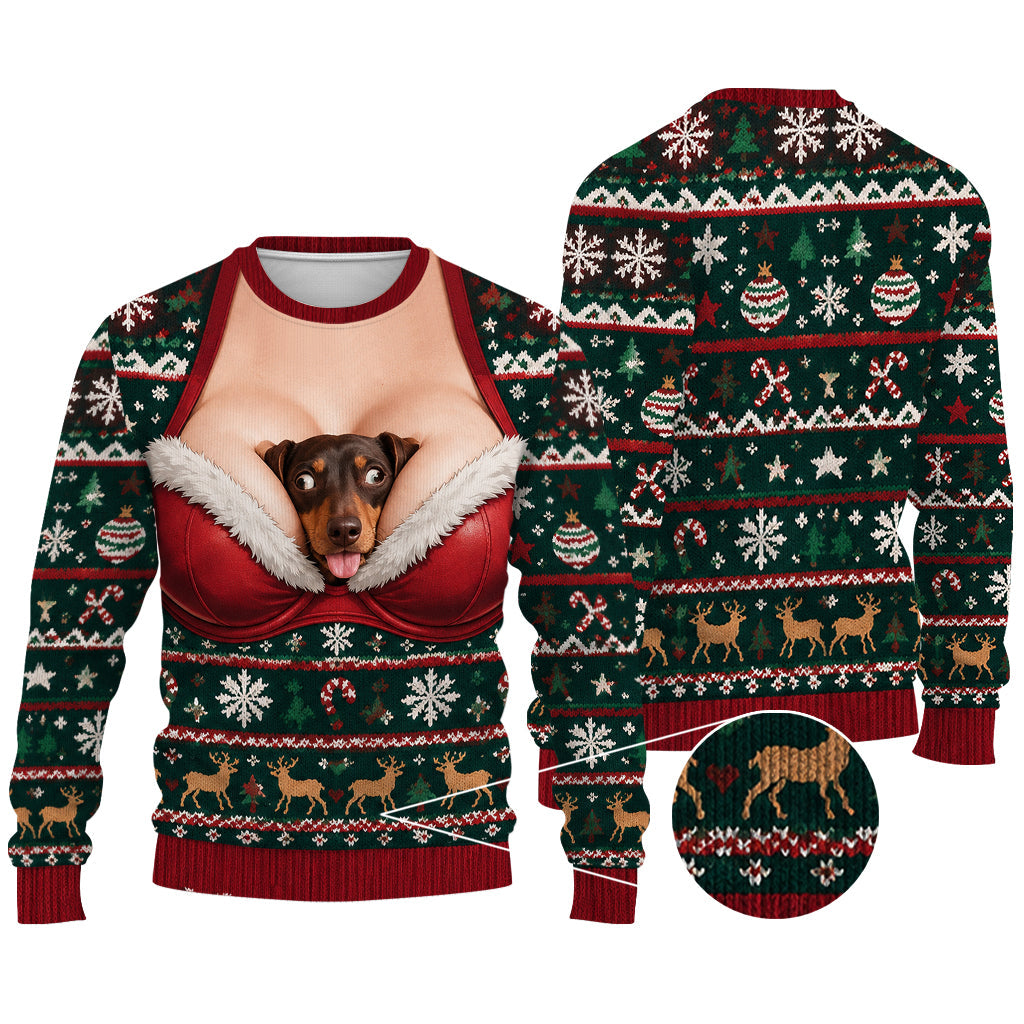 Custom Photo Christmas Black and White French Bulldog Ugly Sweater