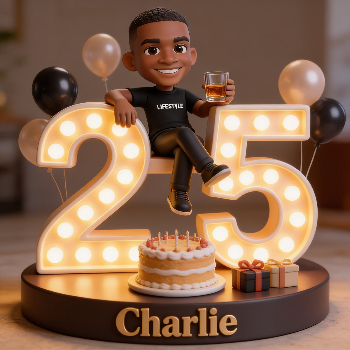 Personalized 25th Birthday Black Man Custom Shaped Acrylic Plaque Gift for Him