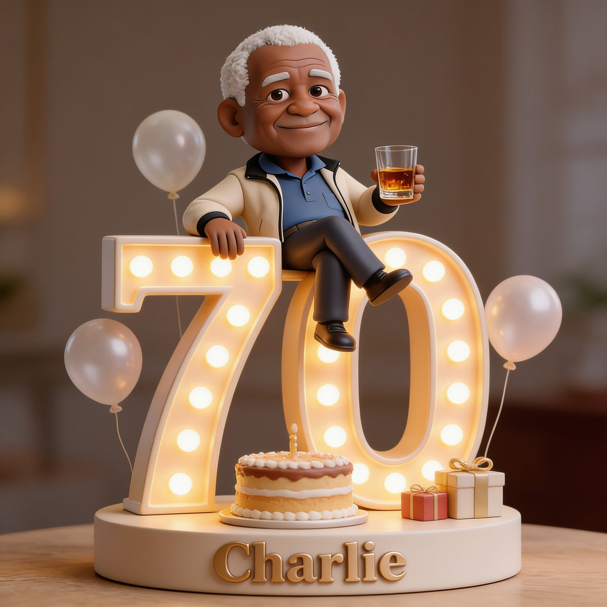 Personalized 70th Birthday Older Black Man Custom Shaped Acrylic Plaque Gift