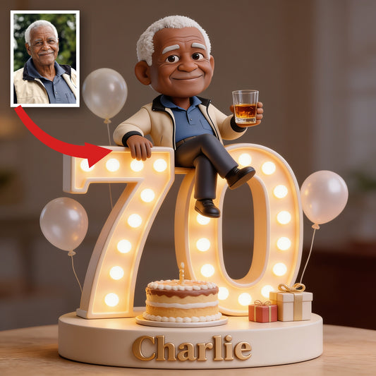 Plaque Acrylique Personnalisée pour le 70ème Anniversaire d'un Homme Noir Âgé