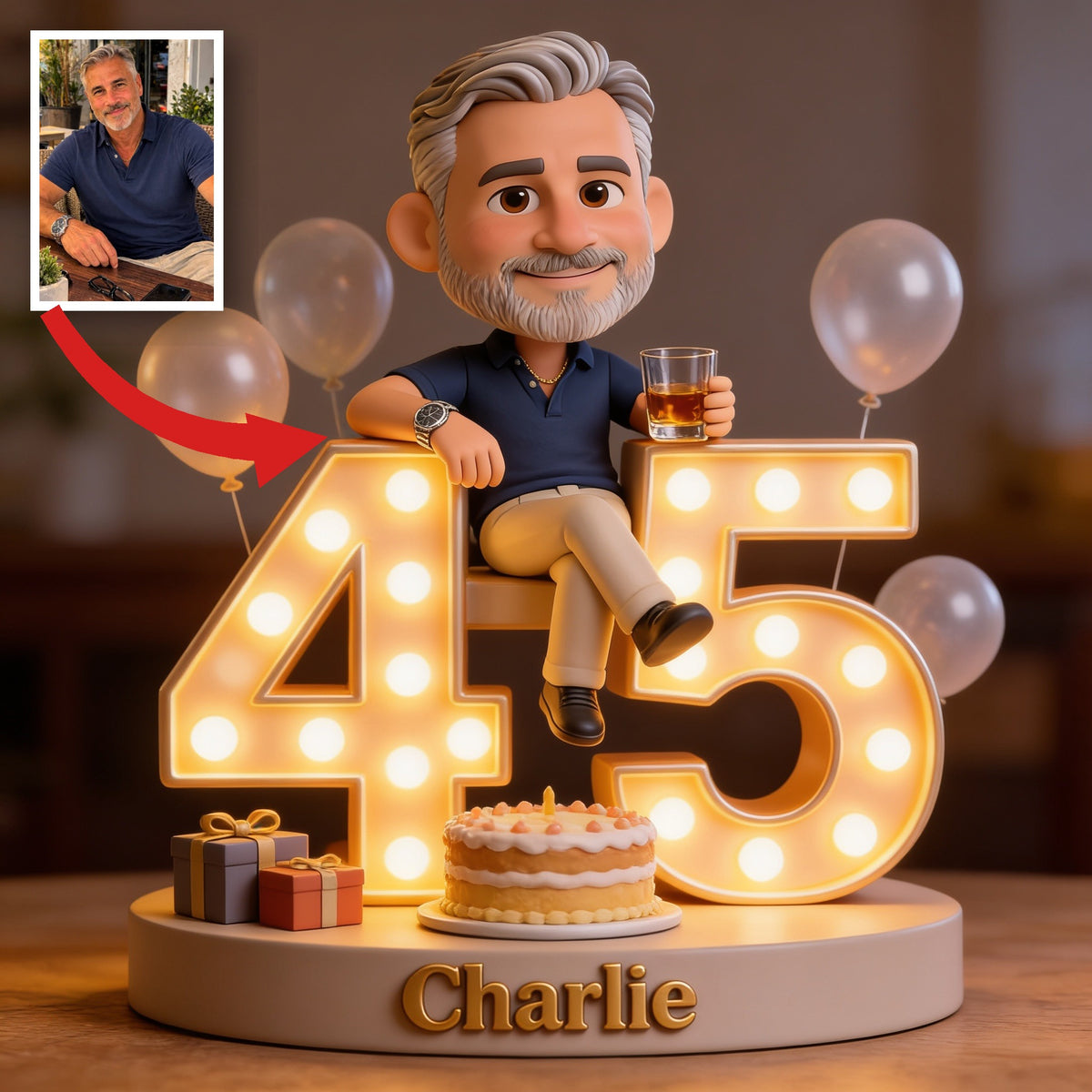 Personalized 45th Birthday Middle-Aged Man Custom Shaped Acrylic Plaque Gift