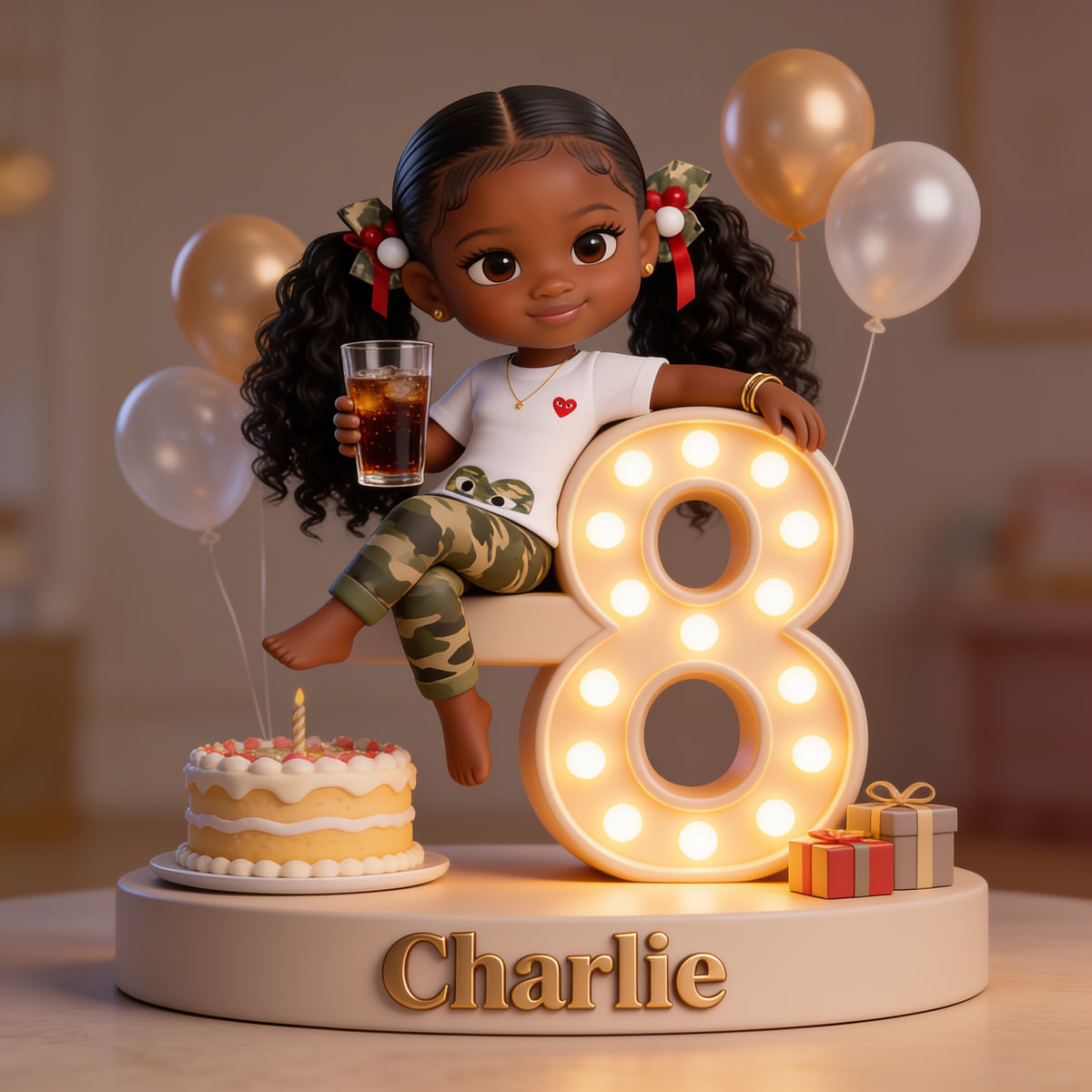 Personalized 8th Birthday Black Little Girl Custom Shaped Acrylic Plaque Gift