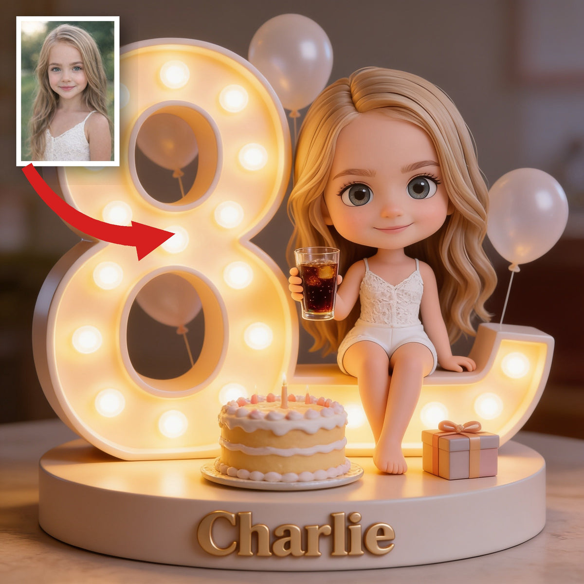 Personalized 8th Birthday Little Girl Custom Shaped Acrylic Plaque Gift for Daughter Granddaughter Niece