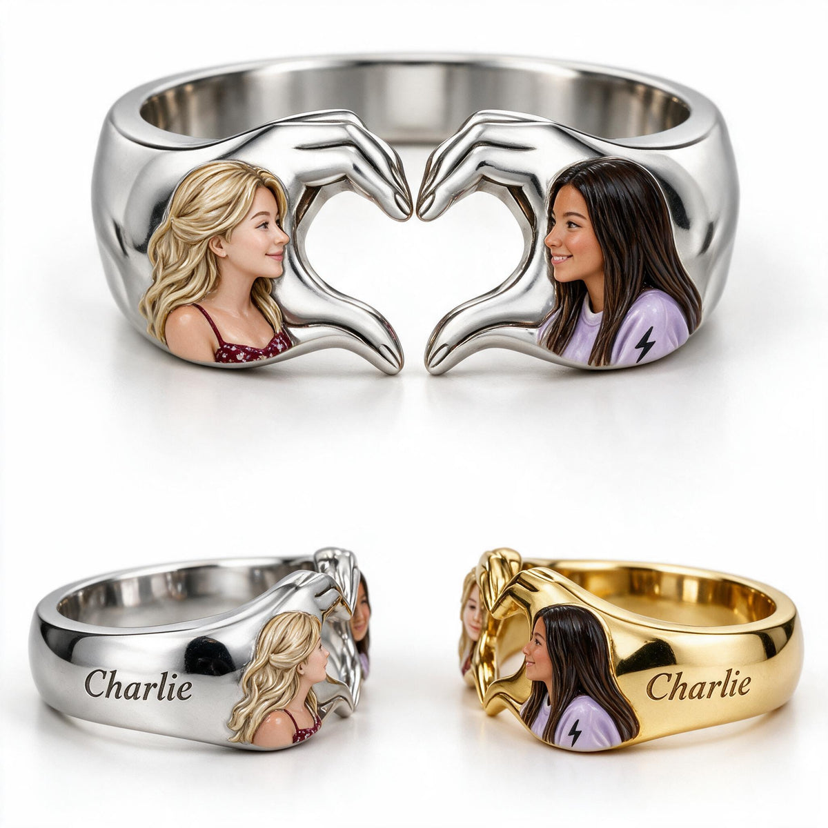 Personalized LGBT Anniversary Lesbian Couple Adjustable Heart Ring
