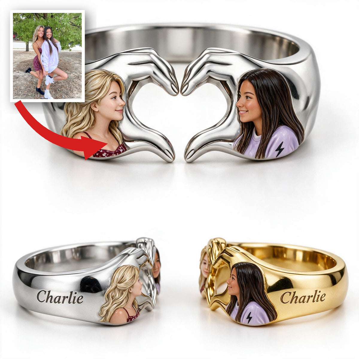 Personalized LGBT Anniversary Lesbian Couple Adjustable Heart Ring