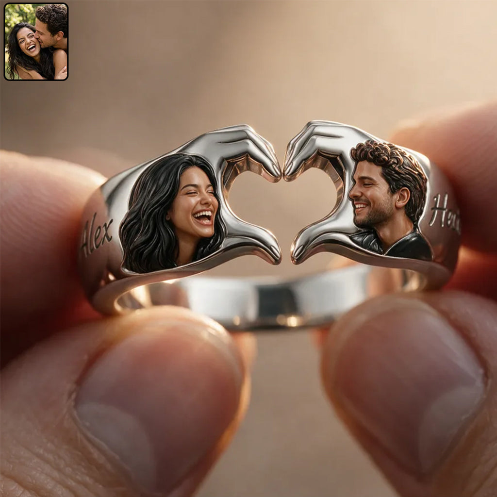 Personalized 5th Anniversary 2021 Black Couple Adjustable Heart Ring