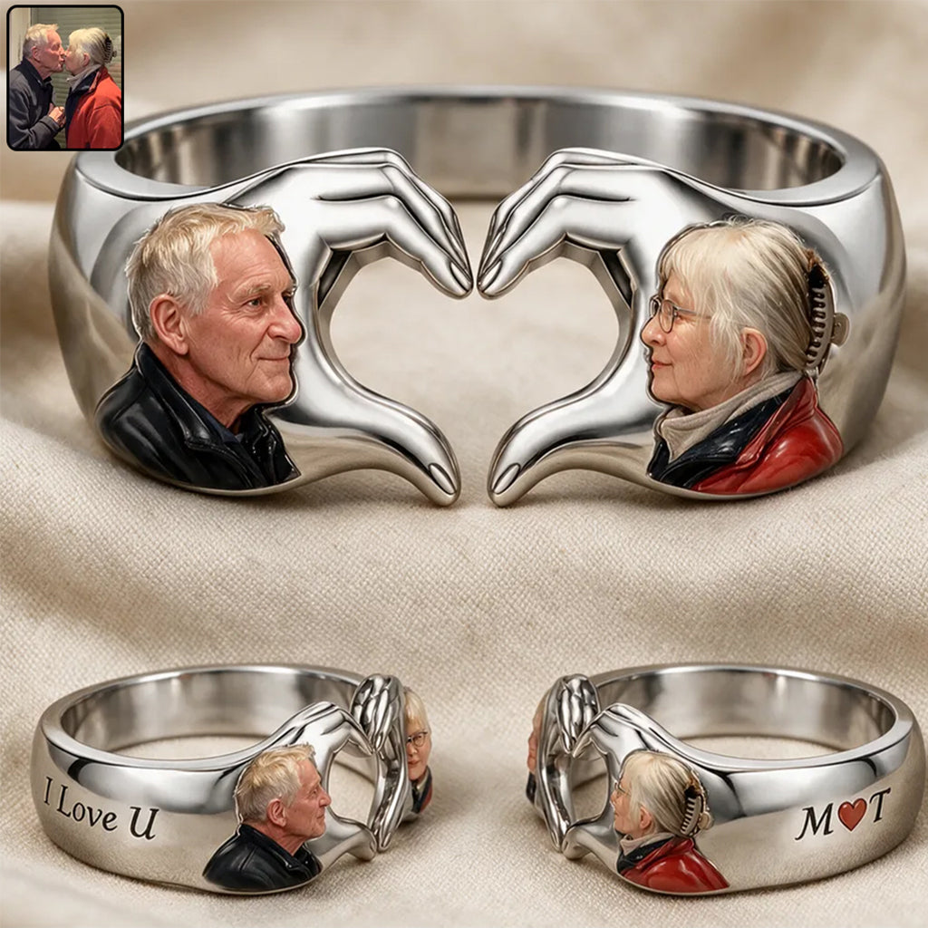 Personalized Wedding Anniversary Middle-Aged Latino Couple Hand Heart Ring