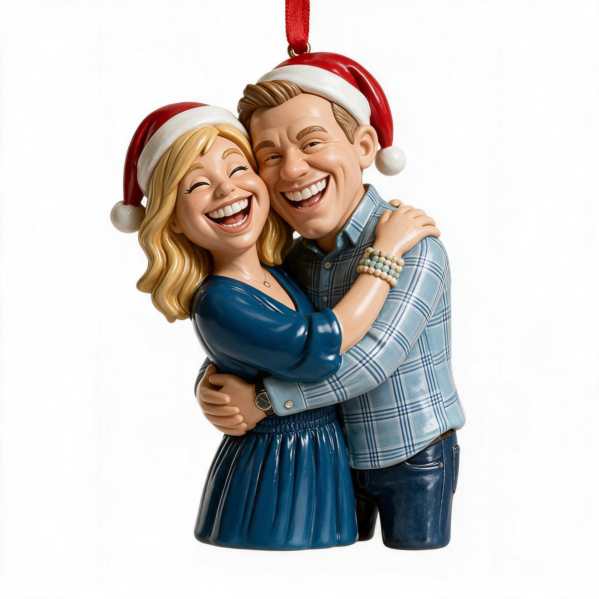 Custom Photo Christmas Middle-Aged Couple Caricature Ornament, Husband Wife Keepsake Gift
