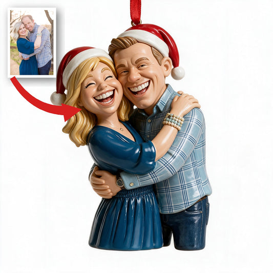 Personalisierte Foto-Weihnachts-Karikatur-Ornament für Paare