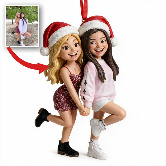 Personalisierte Foto-Weihnachts-Karikatur Ornament für lesbisches Paar