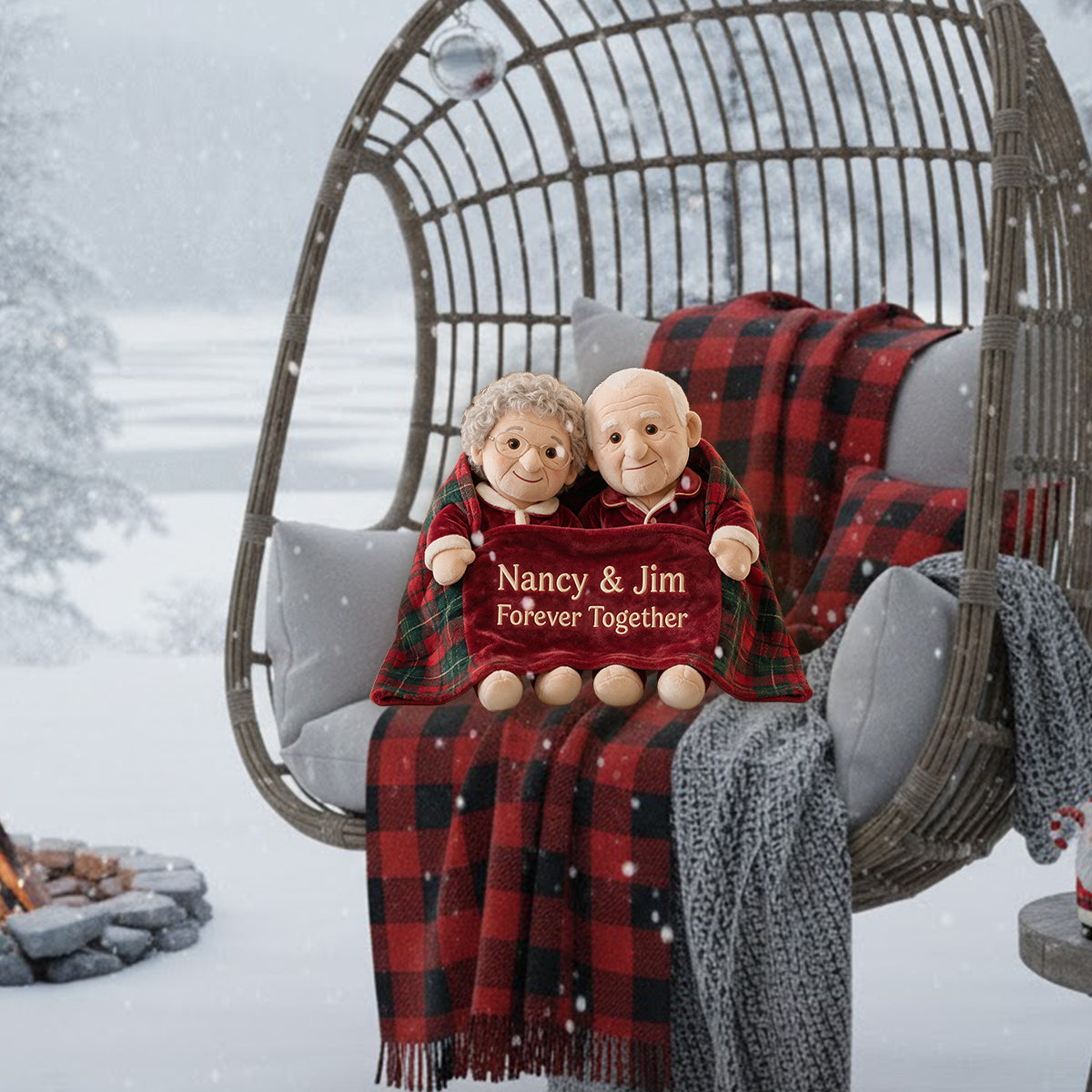 Personalized Christmas Older Black Couple Faux Fur Pillow Gift for Grandparents