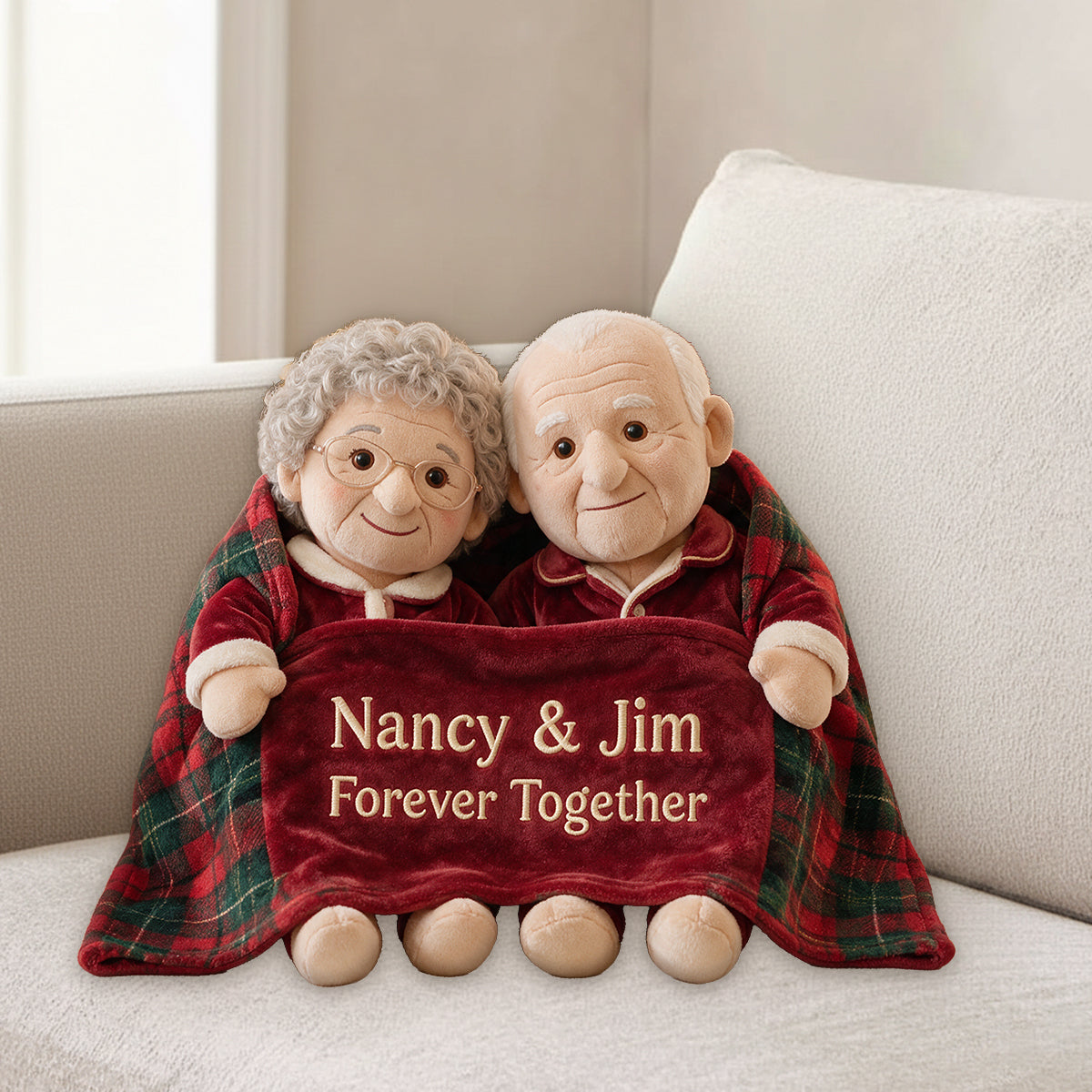 Personalized Christmas Middle-Aged Couple Faux Fur Pillow, Custom Holiday Couple Gift