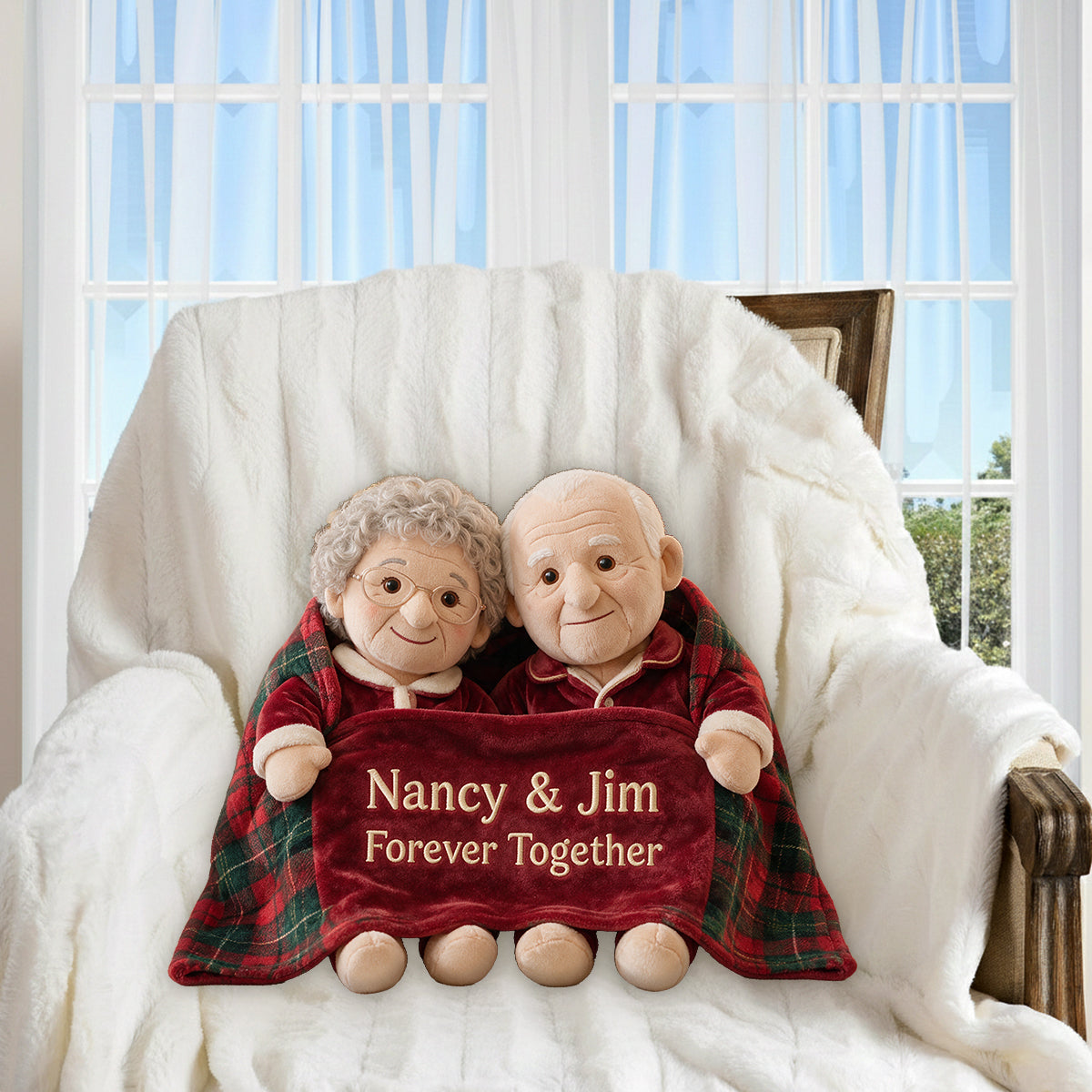 Personalized Christmas Latino Couple Faux Fur Pillow Holiday Couple Gift