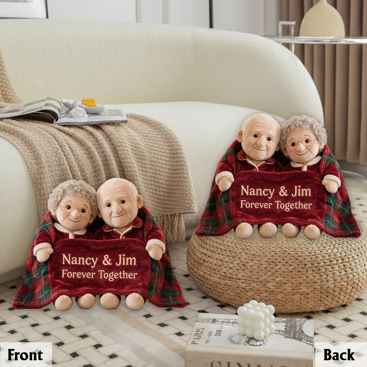 Personalized Christmas Older Black Couple Faux Fur Pillow Gift for Grandparents