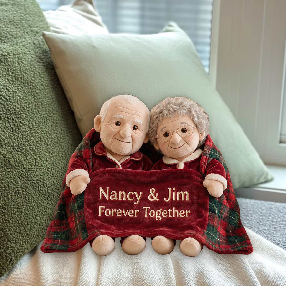 Personalized Christmas Black Couple Premium Faux Fur Pillow Wedding Gift