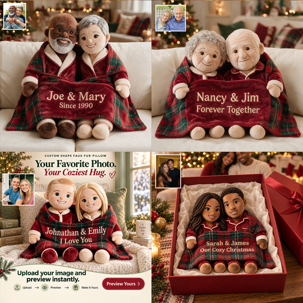 Personalized Christmas Gay Couple Faux Fur Pillow LGBT Holiday Gift