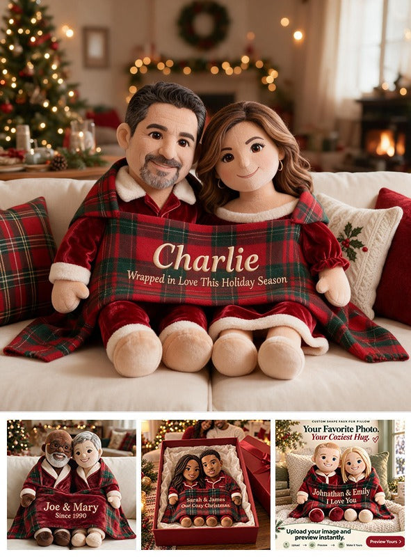 Personalized Christmas Middle-Aged Latino Couple Faux Fur Pillow Holiday Gift