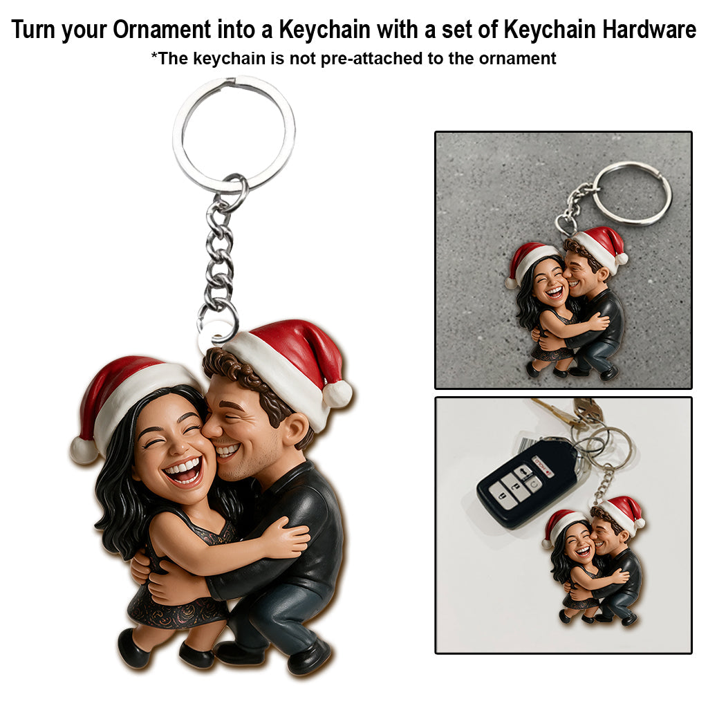 Custom Photo Christmas Husband Wife Couple Caricature Ornament