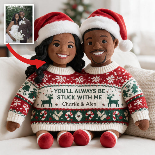 Personalisierte Foto Weihnachten Schwarzes Paar Kunstfell Kissen, Hochzeitsgeschenk