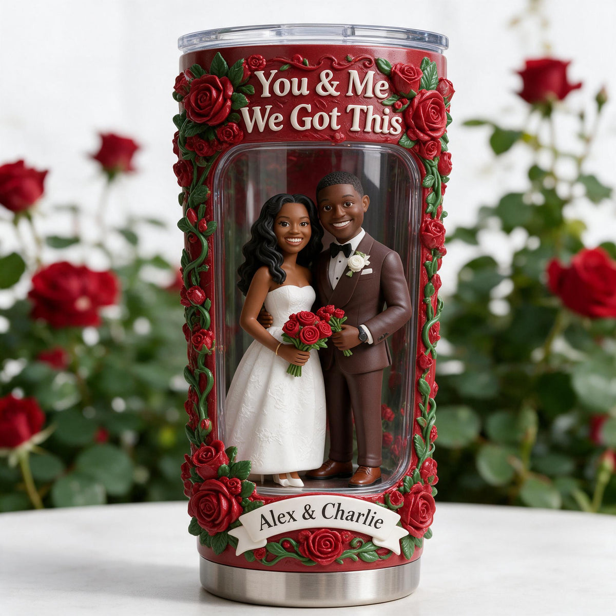 Custom Photo Wedding Black Couple Tumbler, Personalized Husband Wife Gift