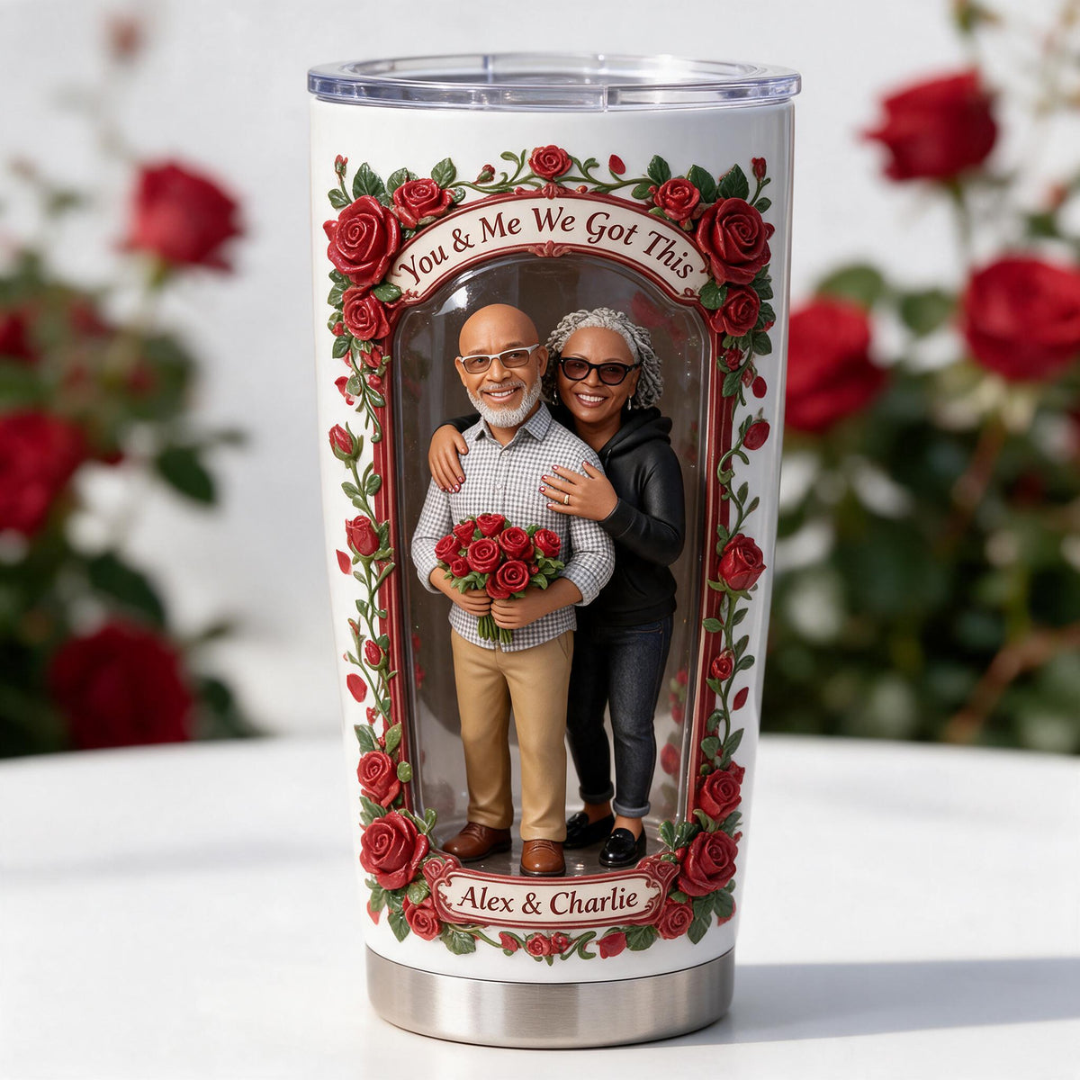 Custom Photo Middle-Aged Black Couple Tumbler, Husband & Wife Keepsake Gift