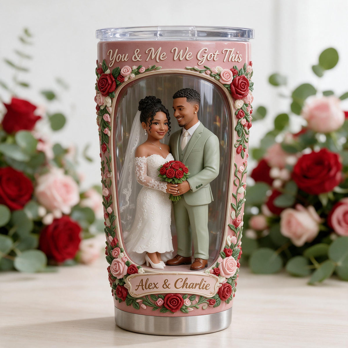 Custom Photo Wedding Latino Couple Tumbler, Husband Wife Gift