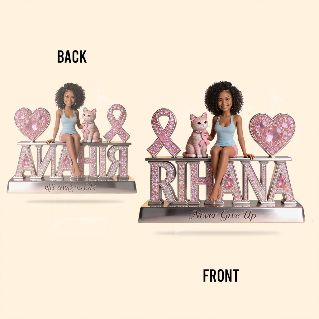 Custom Photo Breast Cancer Awareness Middle-Aged Black Breast Cancer Woman Shaped Acrylic Plaque