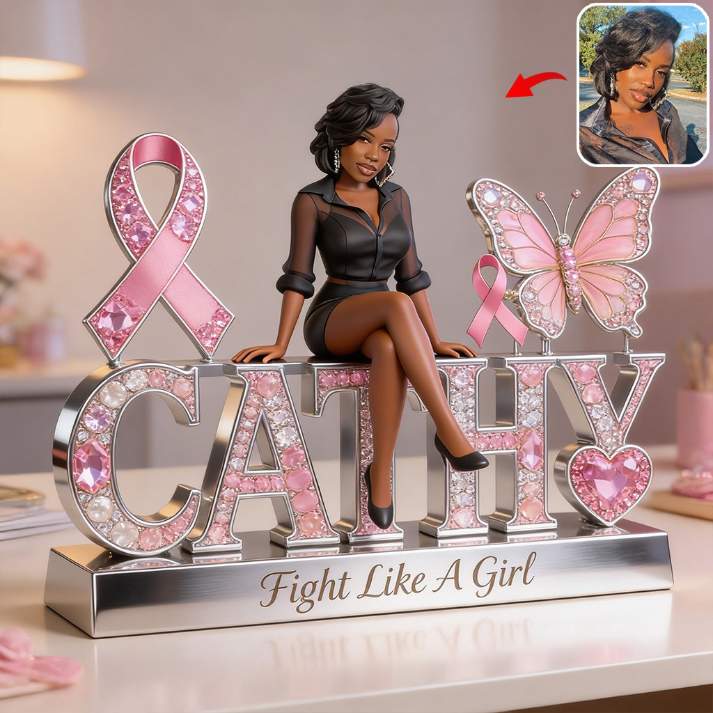 Custom Photo Breast Cancer Awareness Middle-Aged Black Breast Cancer Woman Shaped Acrylic Plaque