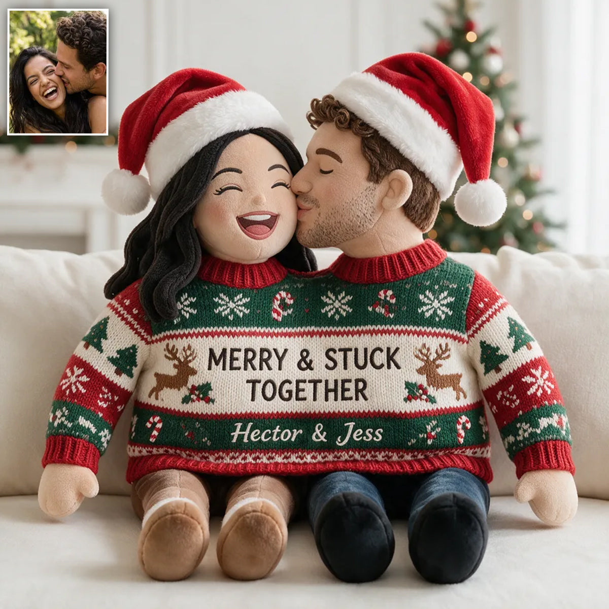 Custom Photo Christmas Older Black Couple Faux Fur Pillow, Couple Gift