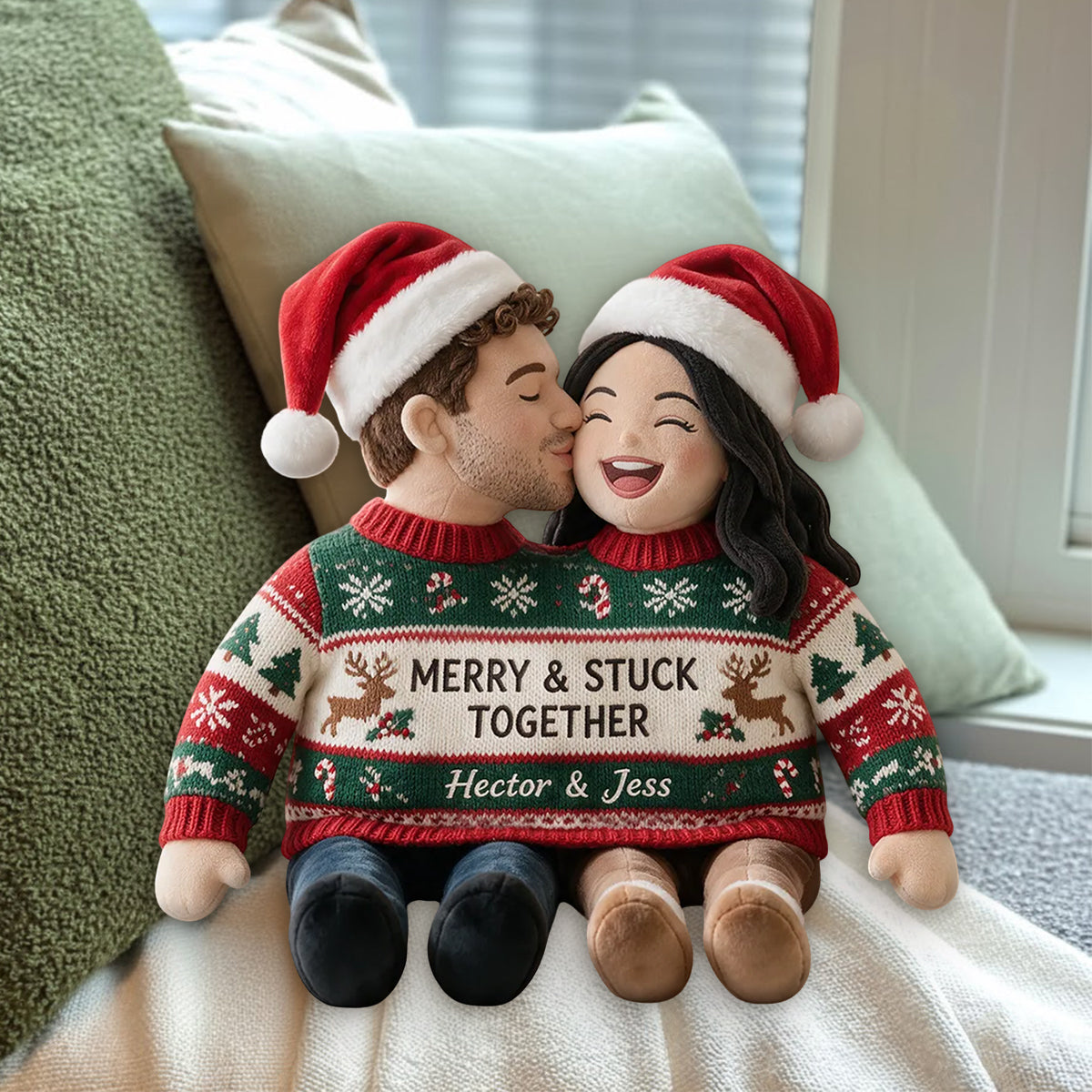 Custom Photo Christmas Wedding Couple Faux Fur Pillow, Unique Couple Holiday Gift