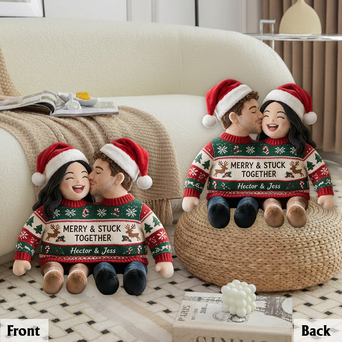Custom Photo Christmas Black Gay Couple Faux Fur Pillow LGBT Couple Gift