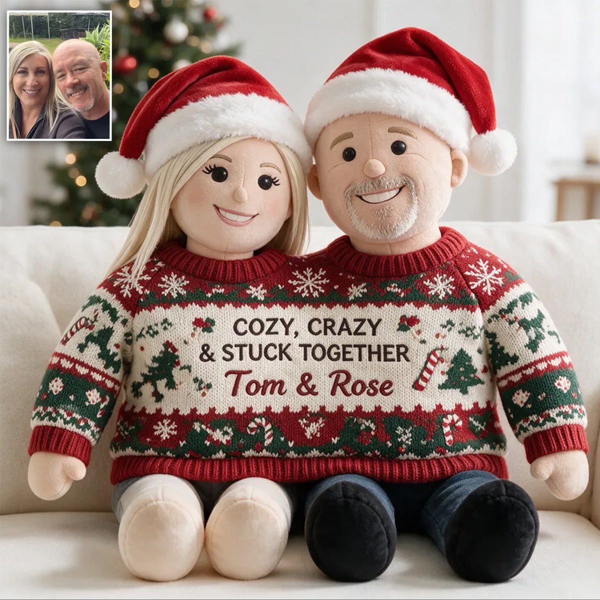 Custom Photo Christmas Black Lesbian Couple Faux Fur Pillow, LGBT Couple Holiday Gift