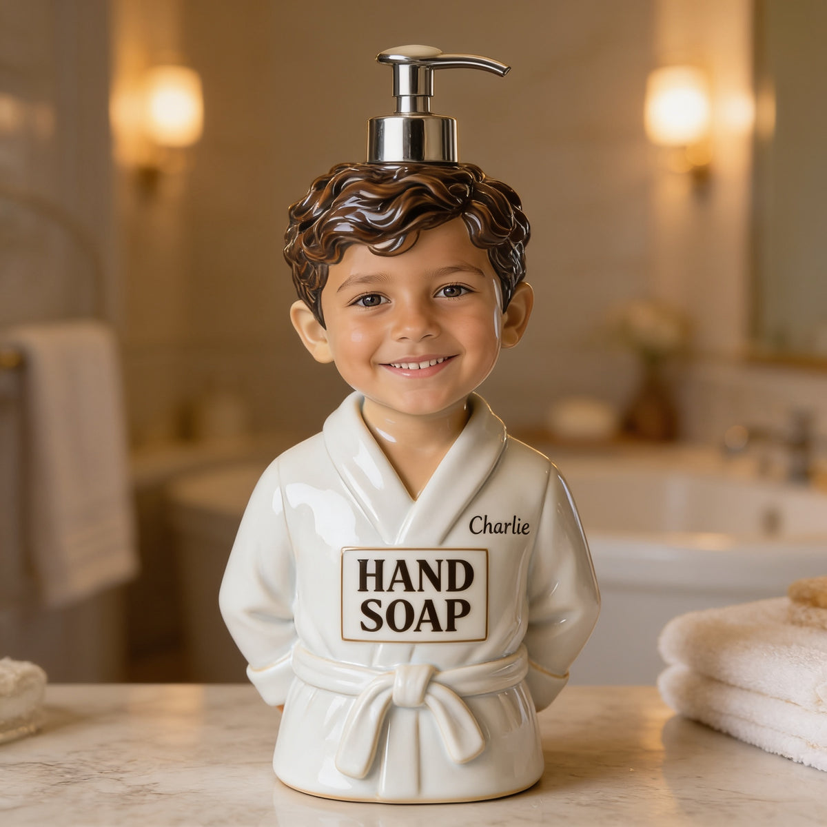 Personalized Latino Little Boy Soap Pump Dispenser Kids Bathroom Decor Gift