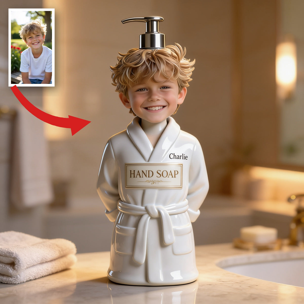 Personalized Little Boy Shaped Soap Dispenser Kids Bathroom Decor Gift