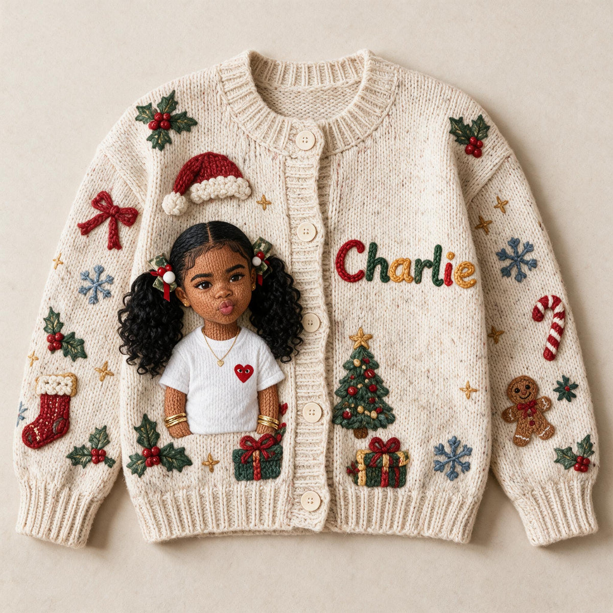 Personalized Christmas Black Little Girl Cardigan Sweater Gift for Daughter Granddaughter Niece