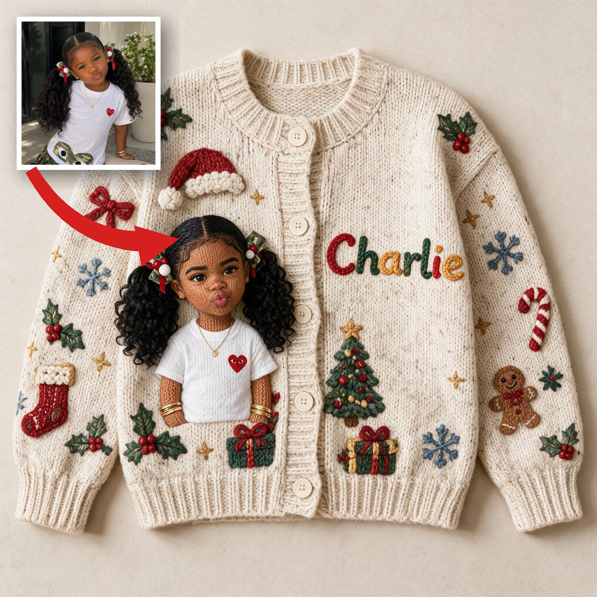 Personalized Christmas Black Little Girl Cardigan Sweater Gift for Daughter Granddaughter Niece