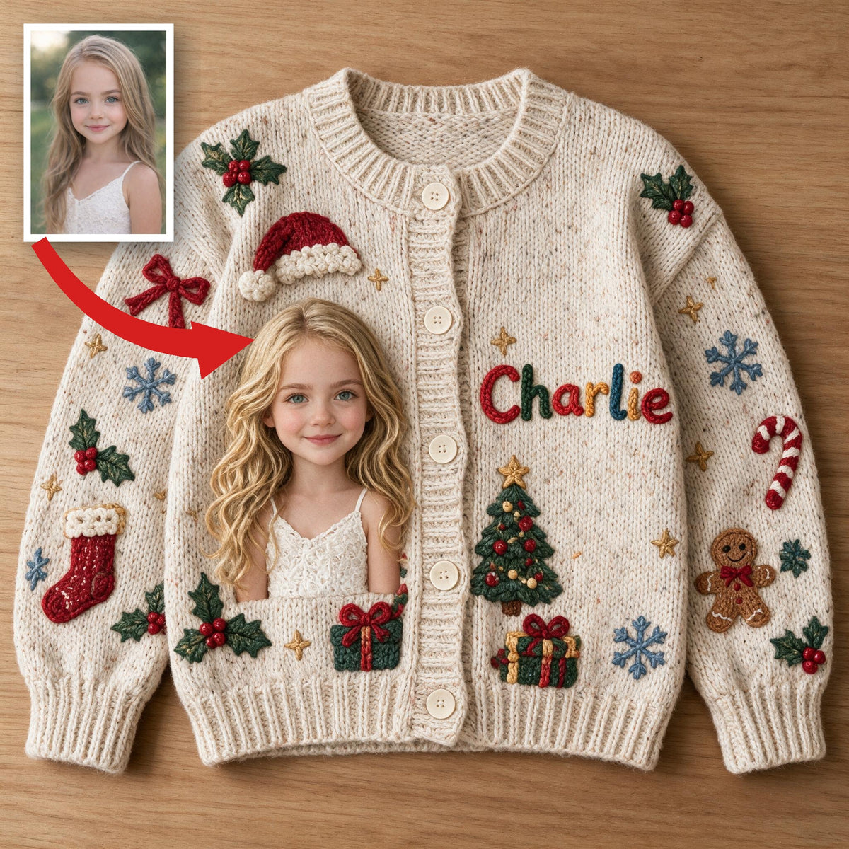Personalisierter Weihnachtscardigan für Mädchen - Geschenk für Tochter, Enkelin, Nichte