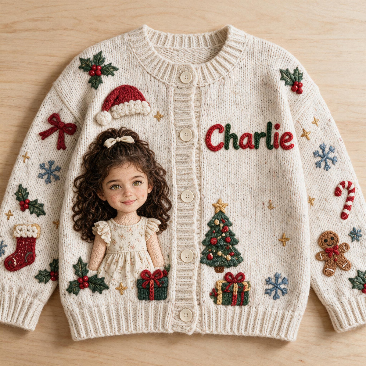 Personalized Christmas Latina Little Girl Cardigan Sweater, Daughter Granddaughter Niece Gift
